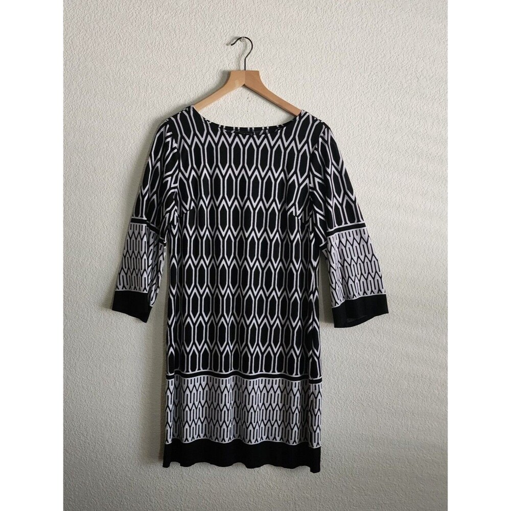 EnFocus Studio Black White Geometric Pattern Sheath Career Church Dress Size 12